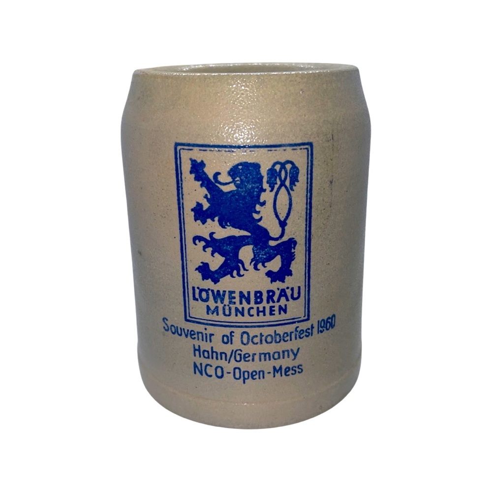 Lowenbrau Beer Stein-Mug: Vintage 1960 Oktoberfest collectible: MCM: Antique